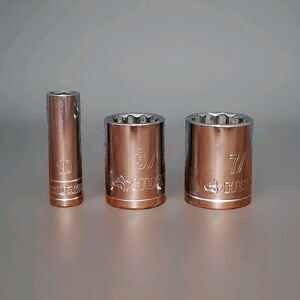 Husky 3/4 7/8 10 Chrome Socket Set 3pc Used Three Piece Sockets Different Sizes
